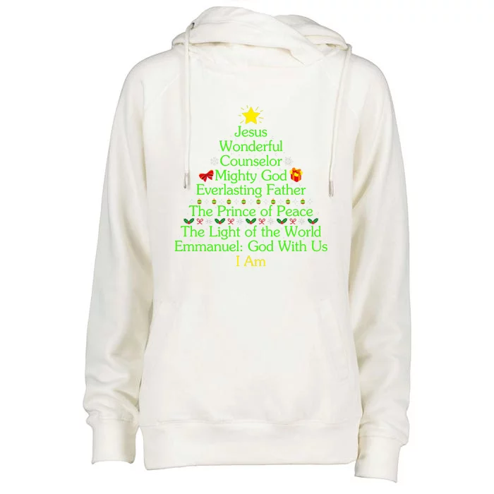 Jesus Wonderful Counselor Bible Verse Jesus Christmas Tree Jesus Star Womens Funnel Neck Pullover Hood