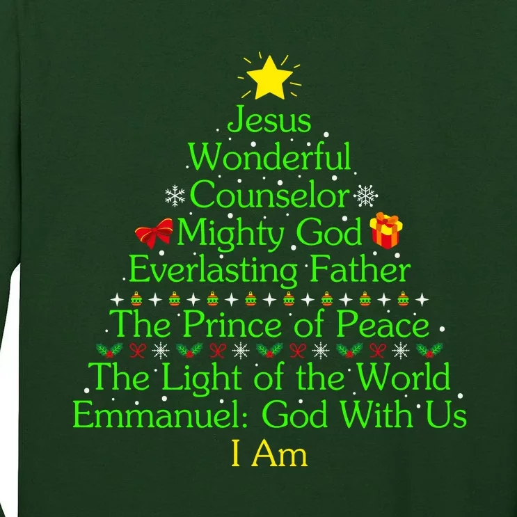 Jesus Wonderful Counselor Bible Verse Jesus Christmas Tree Jesus Star Tall Long Sleeve T-Shirt