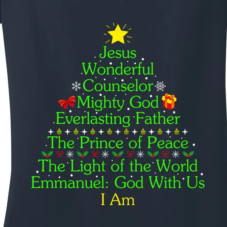 Jesus Wonderful Counselor Bible Verse Jesus Christmas Tree Jesus Star Women's V-Neck T-Shirt