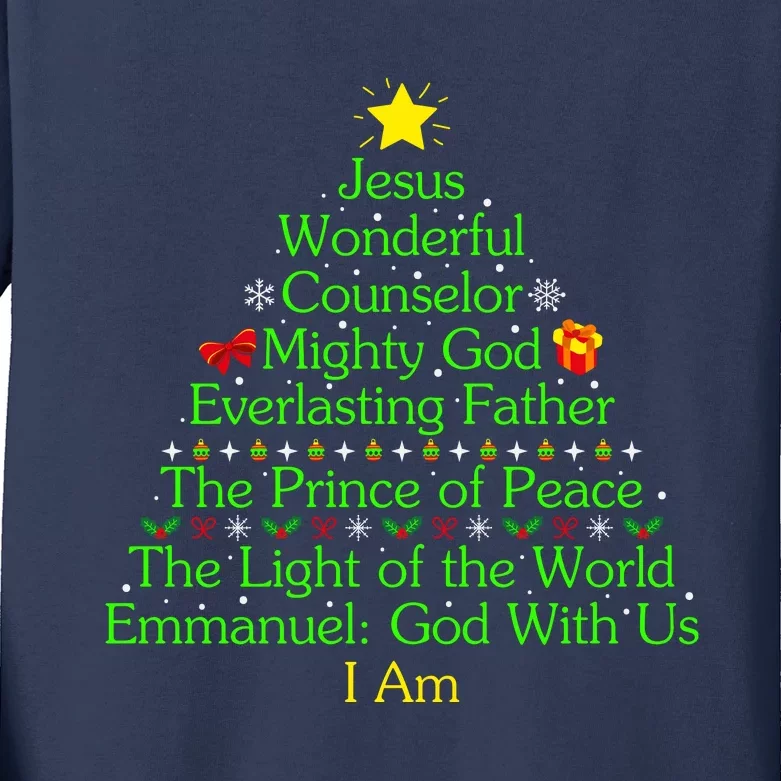 Jesus Wonderful Counselor Bible Verse Jesus Christmas Tree Jesus Star Kids Long Sleeve Shirt