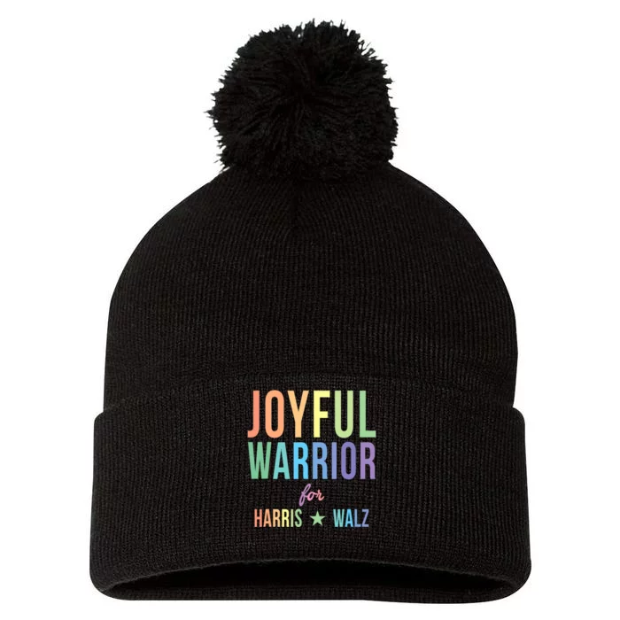 Joyful Warrior For Kamala Harris Tim Walz 2024 Pom Pom 12in Knit Beanie