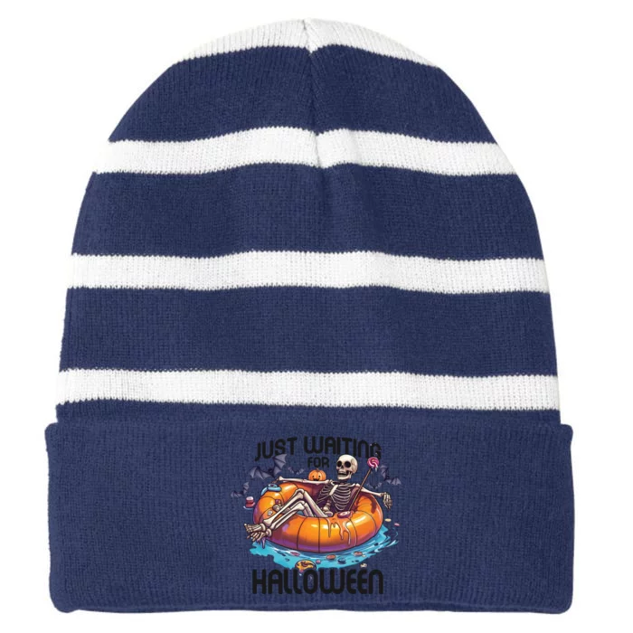 Just Waiting For Halloween Skeleton Funny Striped Beanie with Solid Band