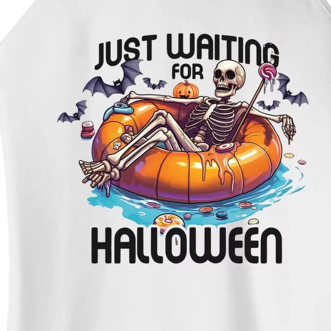 Just Waiting For Halloween Skeleton Funny Women’s Perfect Tri Rocker Tank