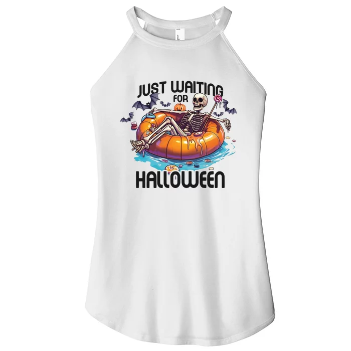 Just Waiting For Halloween Skeleton Funny Women’s Perfect Tri Rocker Tank