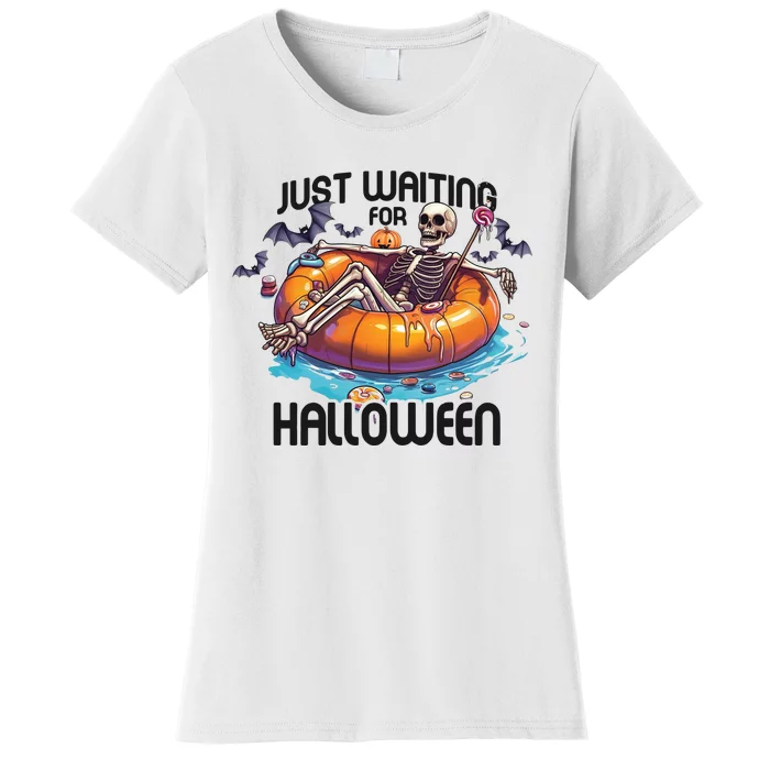 Just Waiting For Halloween Skeleton Funny Women's T-Shirt