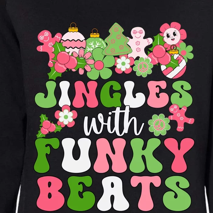 Jingle With Funky Beats Christmas Music Groovy Retro Pink Gift Womens California Wash Sweatshirt