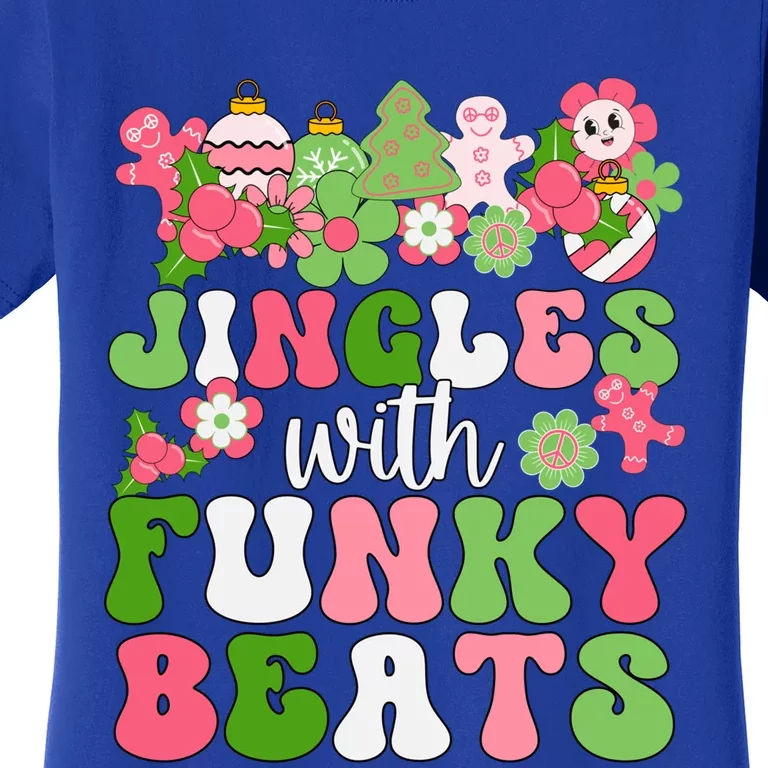 Jingle With Funky Beats Christmas Music Groovy Retro Pink Gift Women's T-Shirt