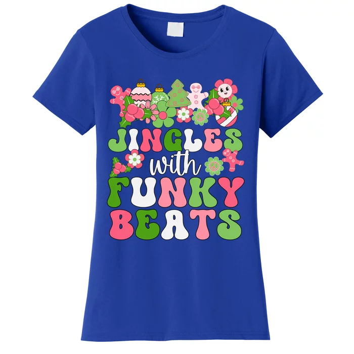 Jingle With Funky Beats Christmas Music Groovy Retro Pink Gift Women's T-Shirt