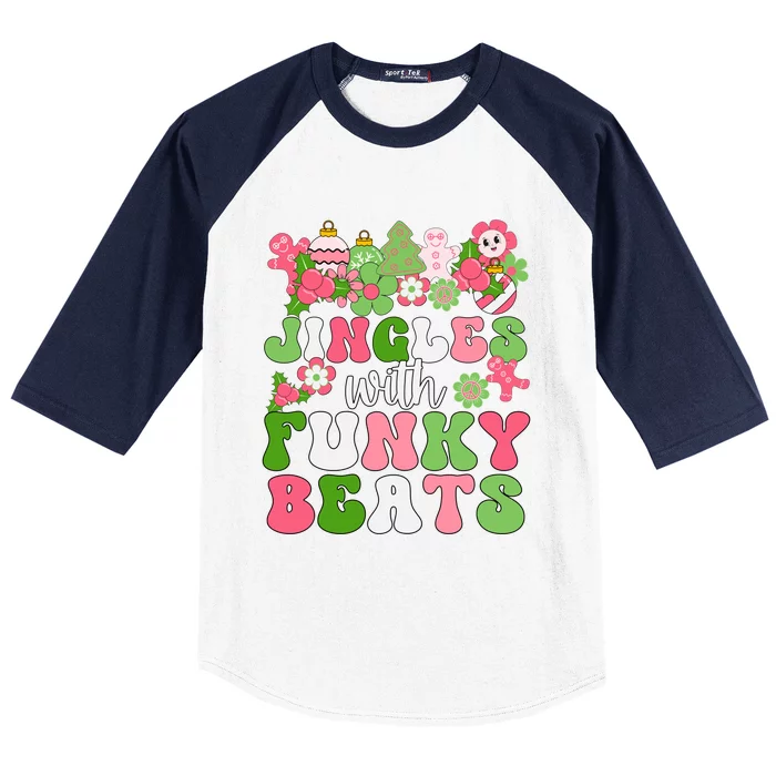 Jingle With Funky Beats Christmas Music Groovy Retro Pink Gift Baseball Sleeve Shirt