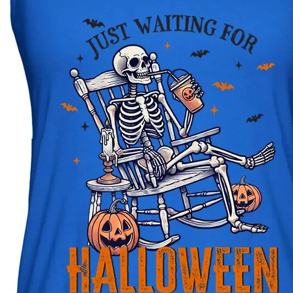 Just Waiting For Halloween Skeleton Halloween Party Matching Gift Ladies Essential Flowy Tank