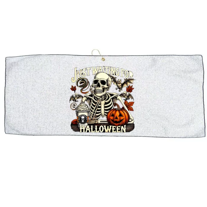 Just Waiting For Halloween Funny Skeleton Halloween Large Microfiber Waffle Golf Towel