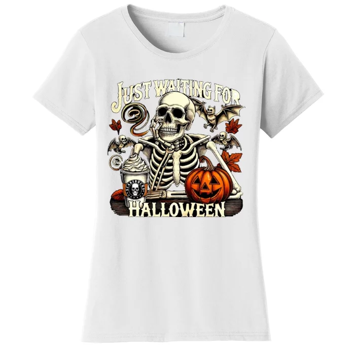 Just Waiting For Halloween Funny Skeleton Halloween Women's T-Shirt