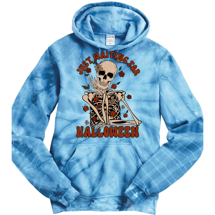 Just Waiting For Halloween Skeleton Fall Spooky Tie Dye Hoodie