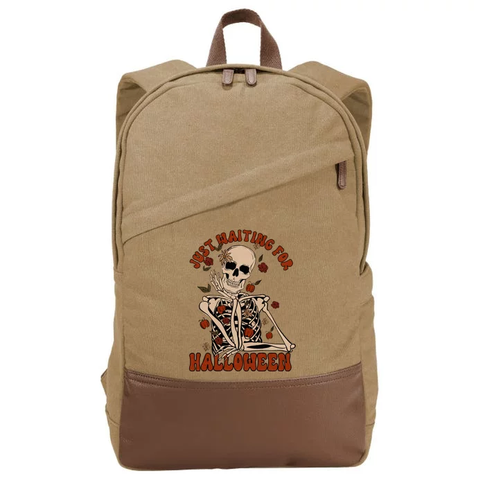 Just Waiting For Halloween Skeleton Fall Spooky Cotton Canvas Backpack