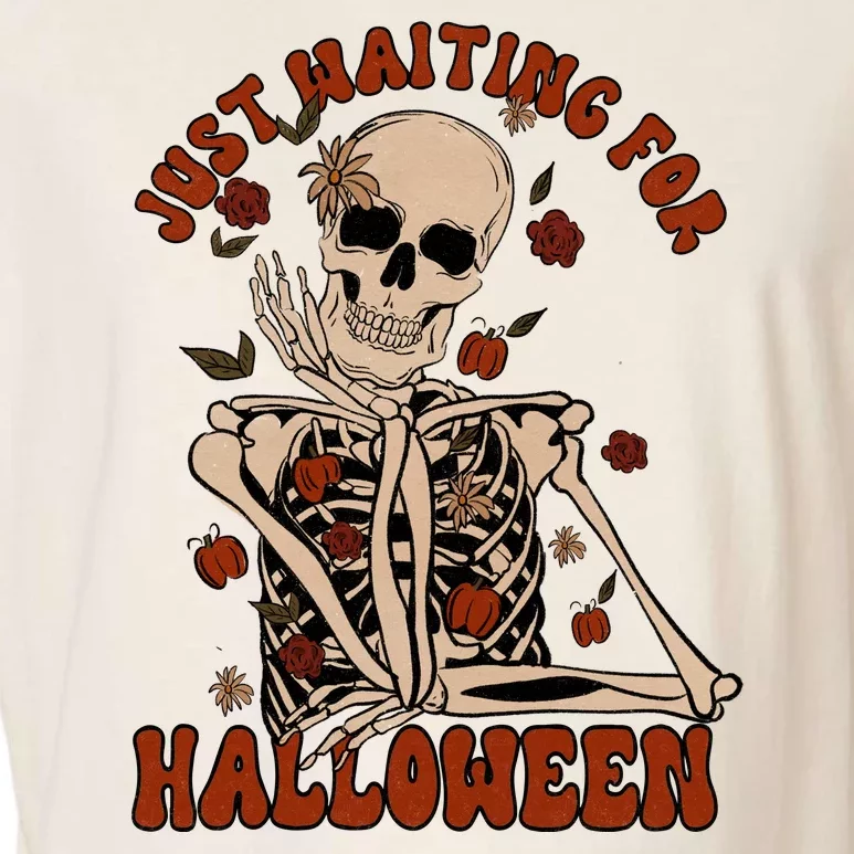 Just Waiting For Halloween Skeleton Fall Spooky Garment-Dyed Women's Muscle Tee