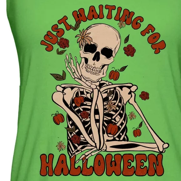 Just Waiting For Halloween Skeleton Fall Spooky Ladies Essential Flowy Tank