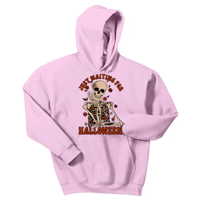 Just Waiting For Halloween Skeleton Fall Spooky Kids Hoodie