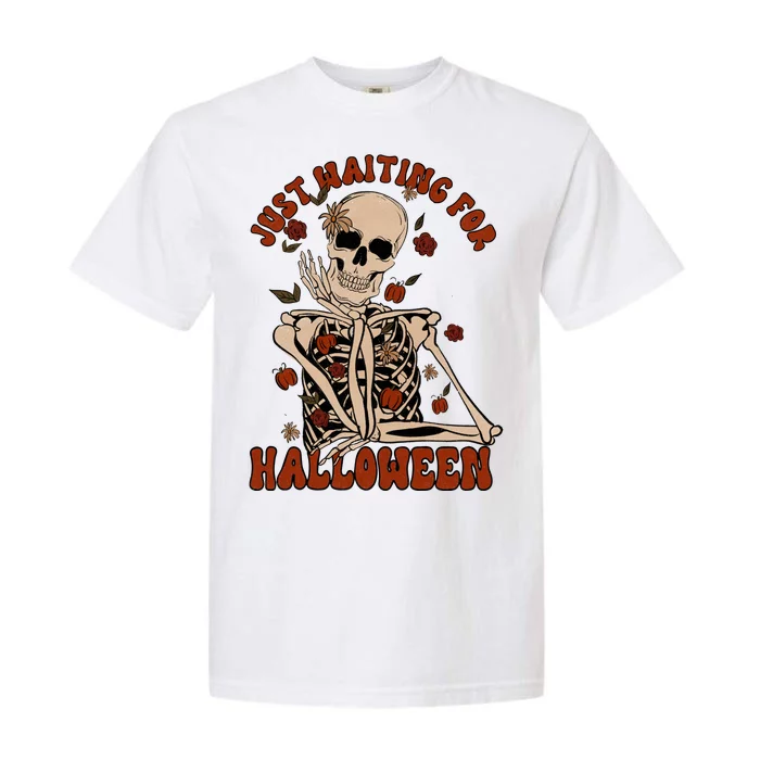 Just Waiting For Halloween Skeleton Fall Spooky Garment-Dyed Heavyweight T-Shirt