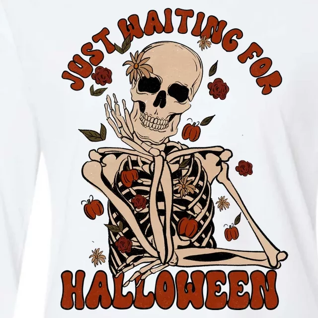 Just Waiting For Halloween Skeleton Fall Spooky Womens Cotton Relaxed Long Sleeve T-Shirt