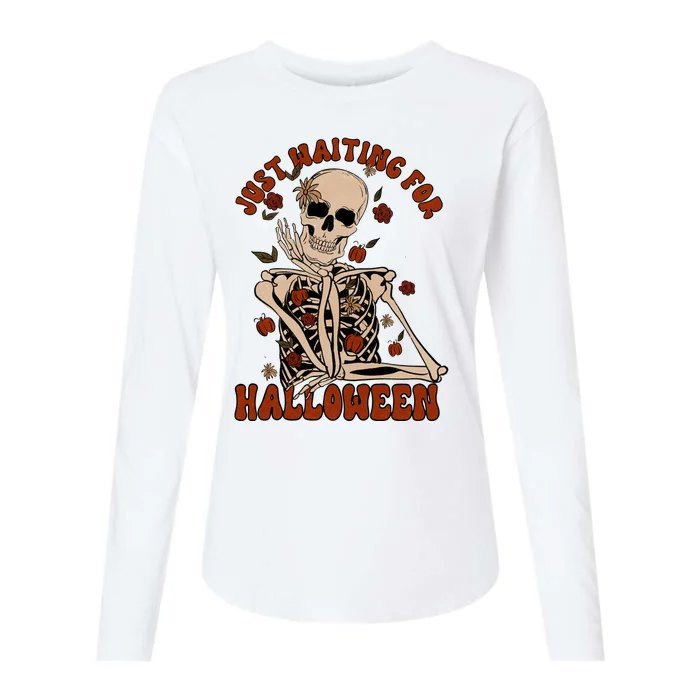 Just Waiting For Halloween Skeleton Fall Spooky Womens Cotton Relaxed Long Sleeve T-Shirt