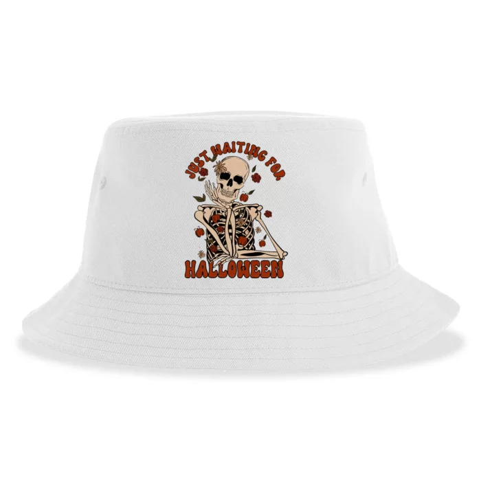 Just Waiting For Halloween Skeleton Fall Spooky Sustainable Bucket Hat