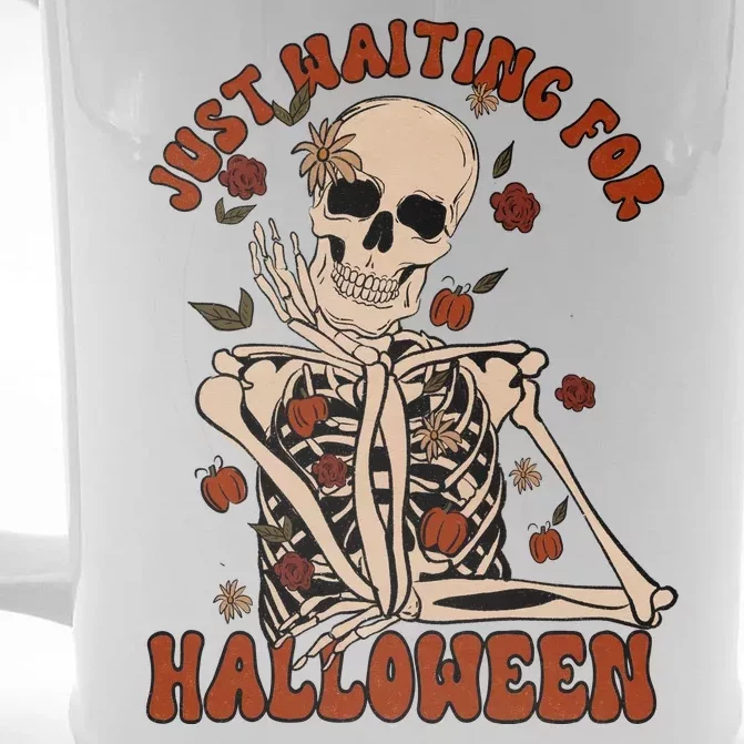 Just Waiting For Halloween Skeleton Fall Spooky Front & Back Beer Stein