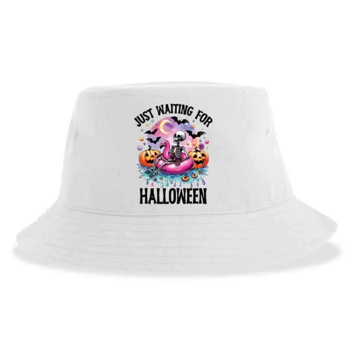 Just Waiting For Halloween Funny Halloween Sustainable Bucket Hat