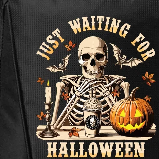 Just Waiting For Halloween Skeleton Coffee Spooky Season City Backpack