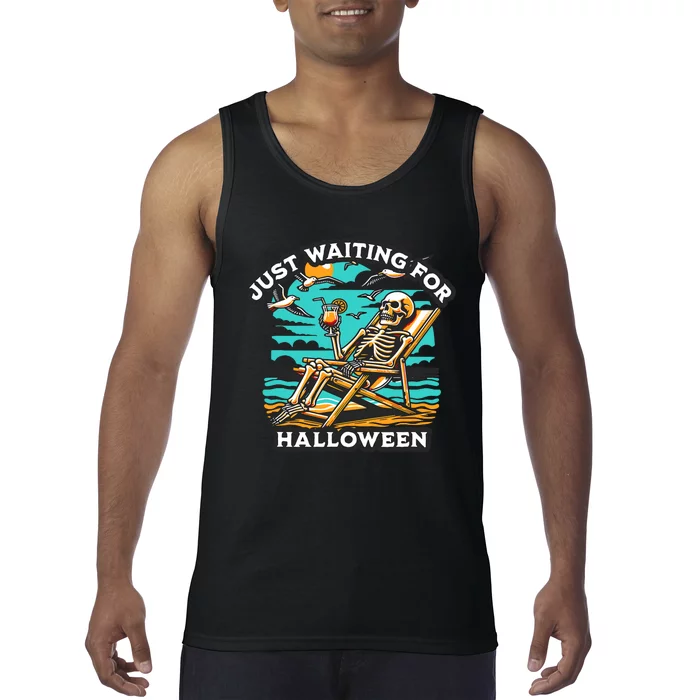 Just Waiting For Halloween Spooky Skeleton Summer Tank Top