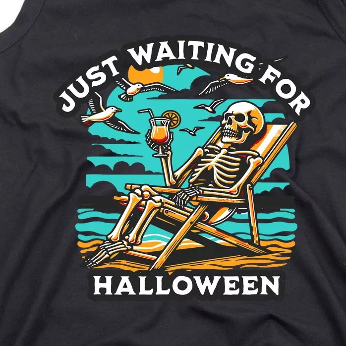 Just Waiting For Halloween Spooky Skeleton Summer Tank Top