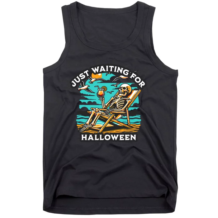 Just Waiting For Halloween Spooky Skeleton Summer Tank Top