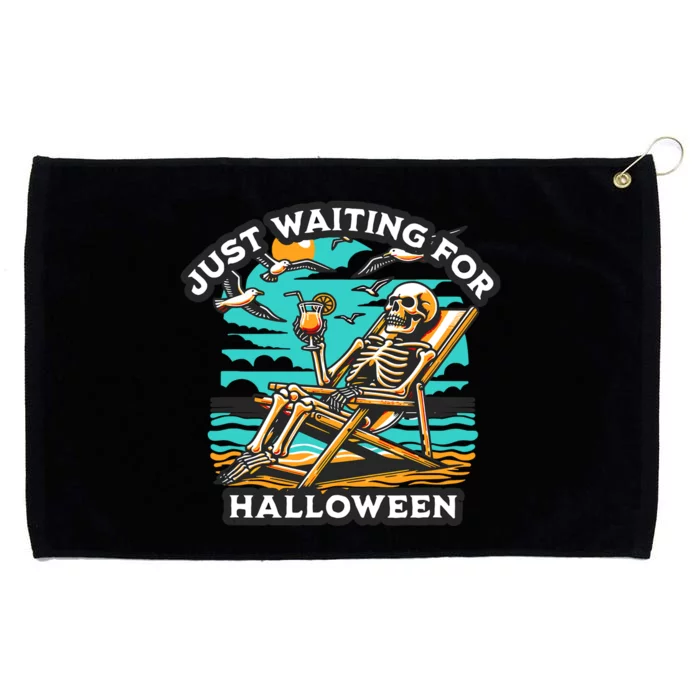 Just Waiting For Halloween Spooky Skeleton Summer Grommeted Golf Towel