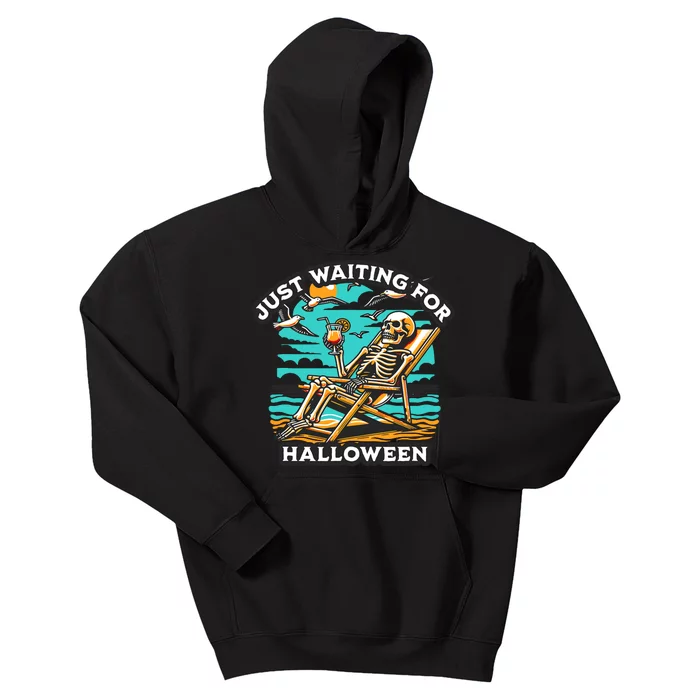 Just Waiting For Halloween Spooky Skeleton Summer Kids Hoodie