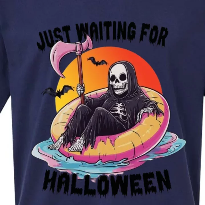 Just Waiting For Halloween Funny Skeleton Sueded Cloud Jersey T-Shirt