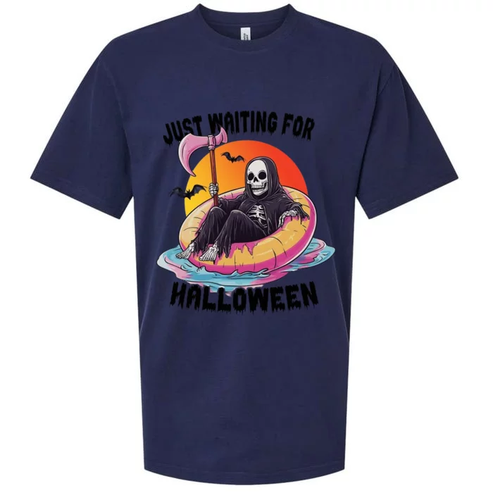 Just Waiting For Halloween Funny Skeleton Sueded Cloud Jersey T-Shirt