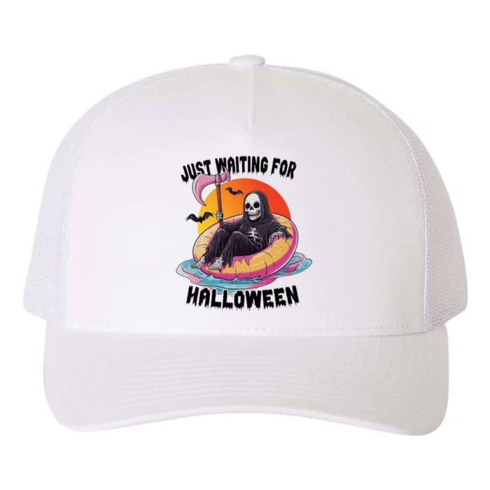 Just Waiting For Halloween Funny Skeleton Yupoong Adult 5-Panel Trucker Hat