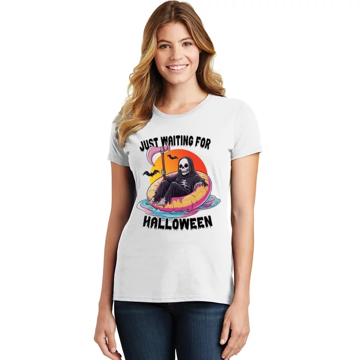 Just Waiting For Halloween Funny Skeleton Women's T-Shirt