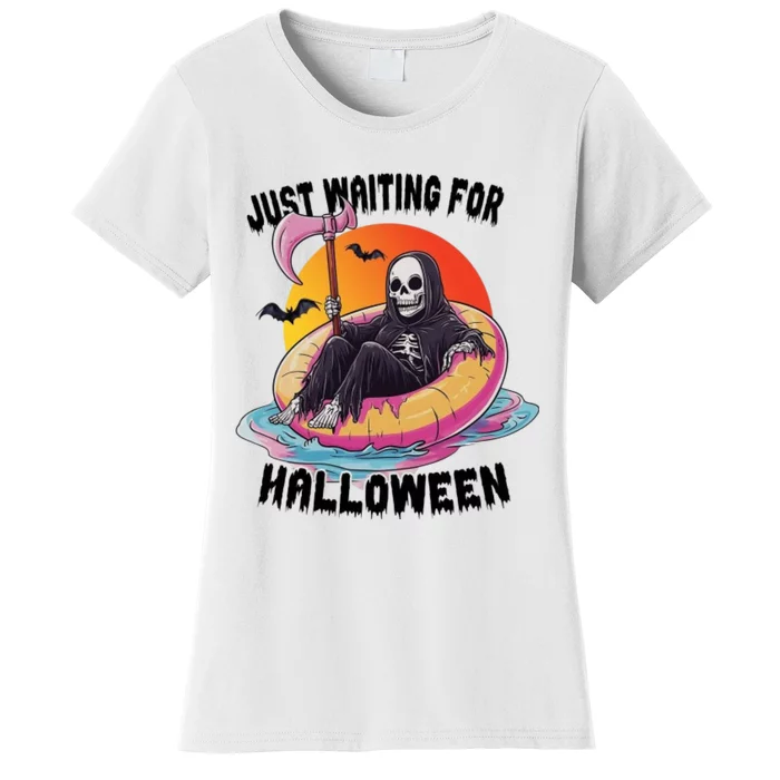 Just Waiting For Halloween Funny Skeleton Women's T-Shirt