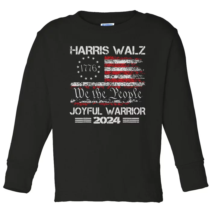 Joyful Warrior For Kamala Harris Tim Walz 2024 Toddler Long Sleeve Shirt