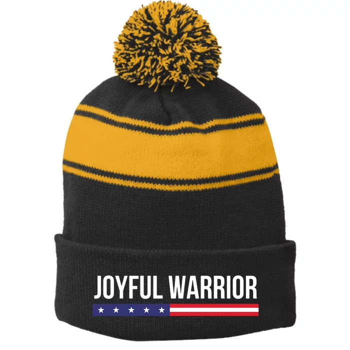 Joyful Warrior Funny Retro Inspired Quote Saying Gifts Stripe Pom Pom Beanie