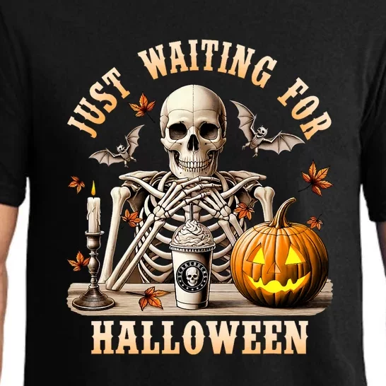 Just Waiting For Halloween Skeleton Coffee Spooky Season Pajama Set