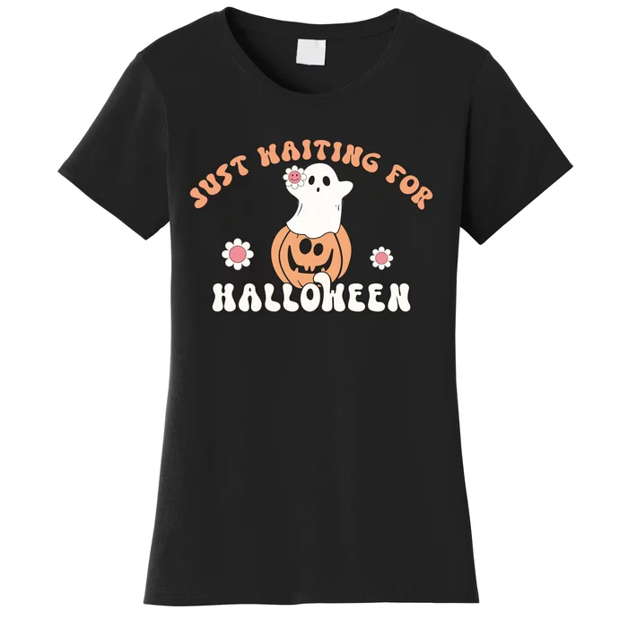 Just Waiting For Halloween Pumpkkin Cute Ghost Gift Women's T-Shirt