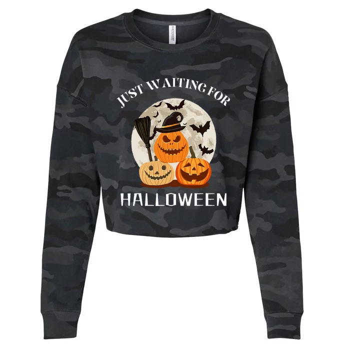 Just Waiting For Halloween Pumpkins Cropped Pullover Crew