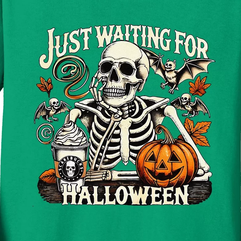 Just Waiting For Halloween Skeleton Summerween Kids Long Sleeve Shirt