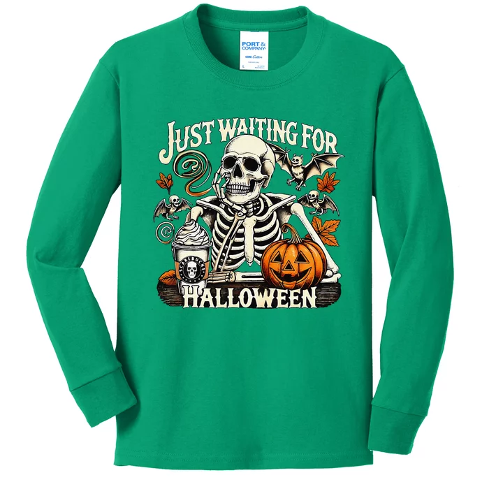 Just Waiting For Halloween Skeleton Summerween Kids Long Sleeve Shirt