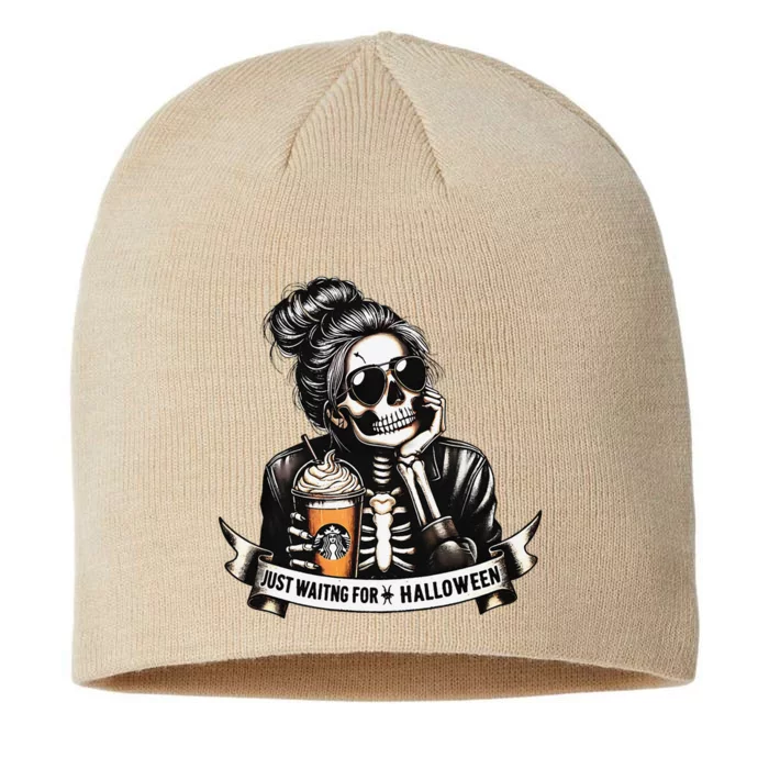 Just Waiting For Halloween Spooky Season Skeleton Coffee 8 1/2in Sustainable Knit Beanie