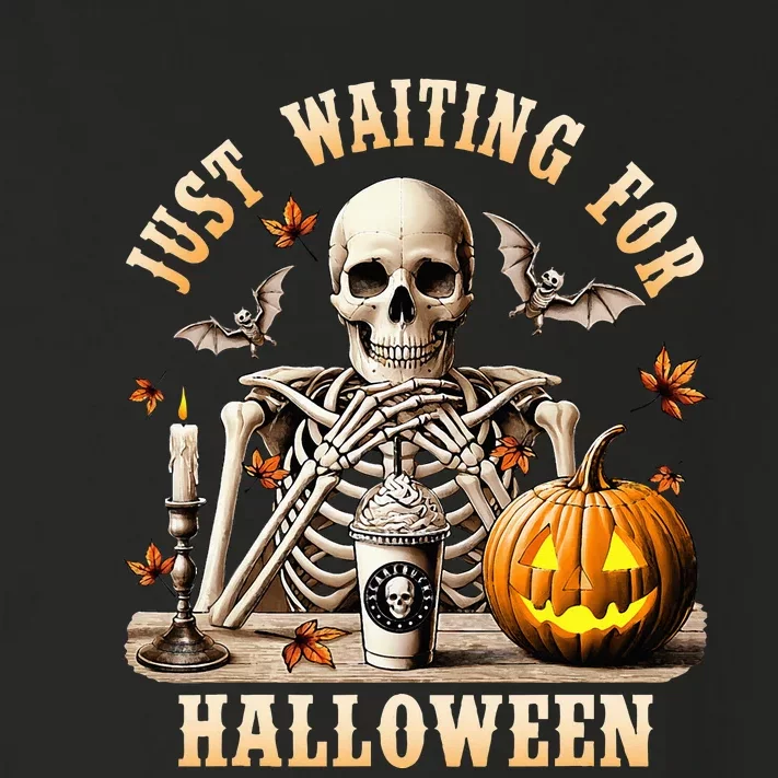 Just Waiting For Halloween Skeleton Coffee Spooky Season Toddler Long Sleeve Shirt