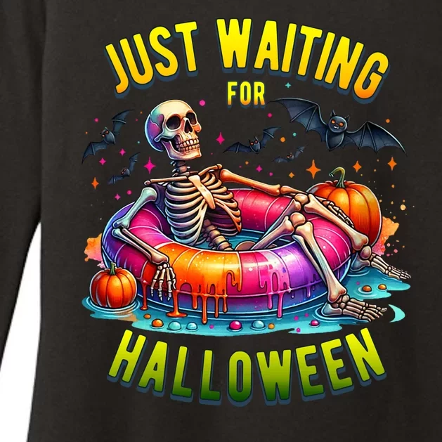 Just Waiting For Halloween Spooky Skeleton Summer Funny Womens CVC Long Sleeve Shirt