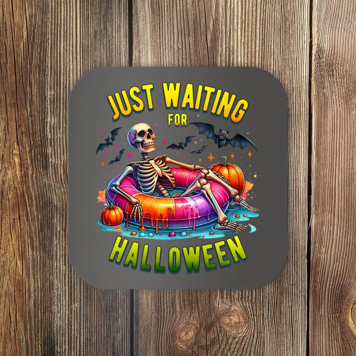 Just Waiting For Halloween Spooky Skeleton Summer Funny Coaster