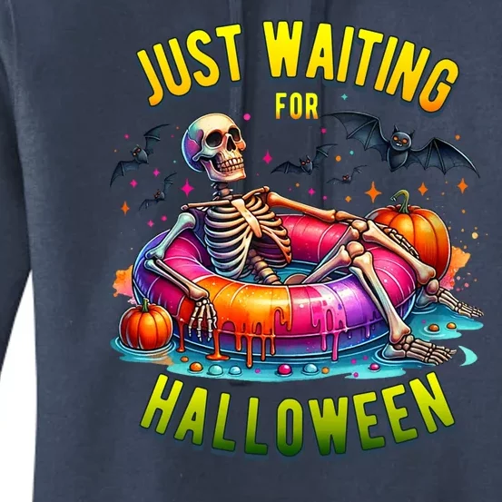 Just Waiting For Halloween Spooky Skeleton Summer Funny Women's Pullover Hoodie